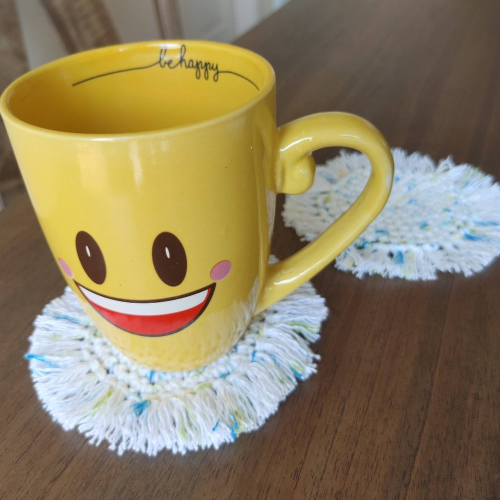 Boho Fringe Coasters (4) - White Sprinkle Tie Dye